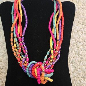 Colorful Wood Bead Multi Strand Necklace